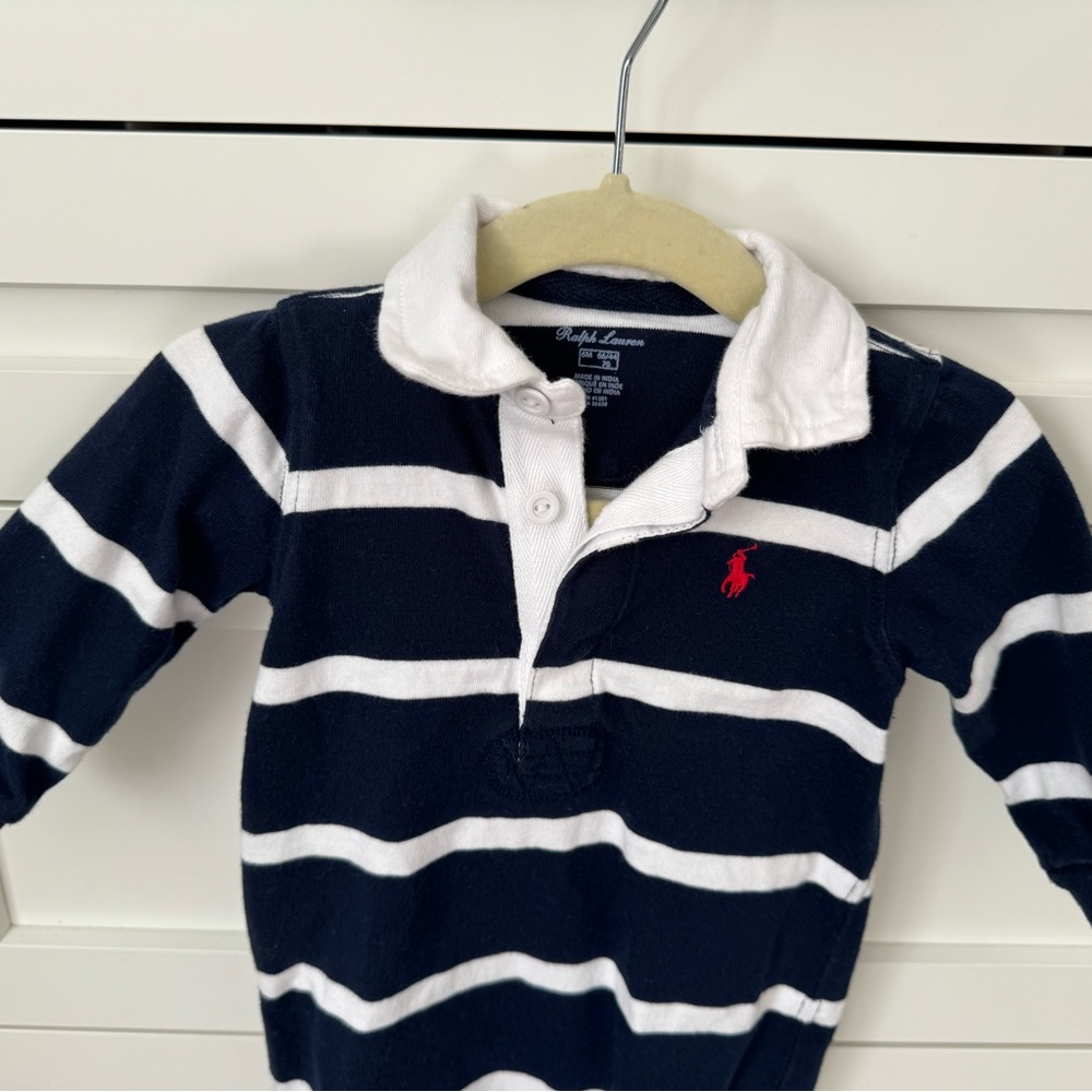 Ralph Lauren baby stripped cotton Jersey rugby coverall.
